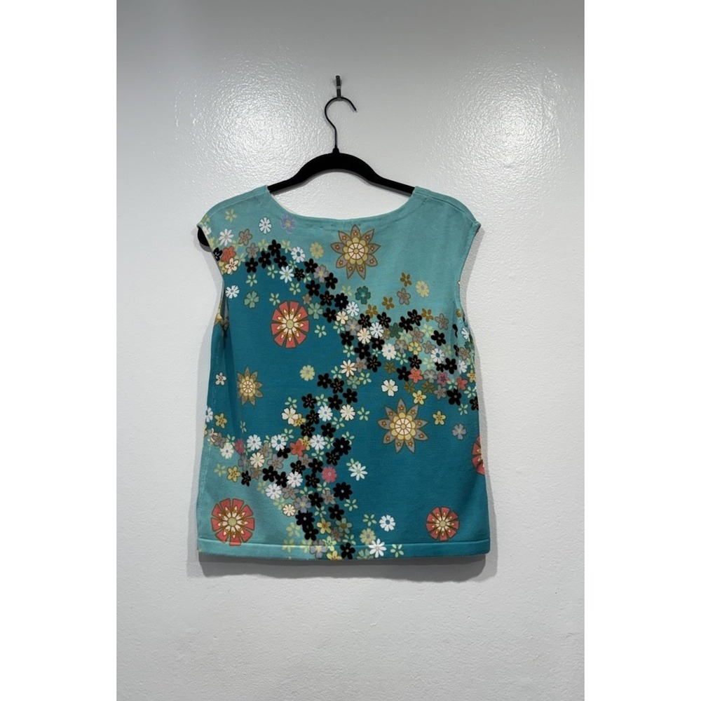 Lord & Taylor Teal Floral Cap Sleeve Top